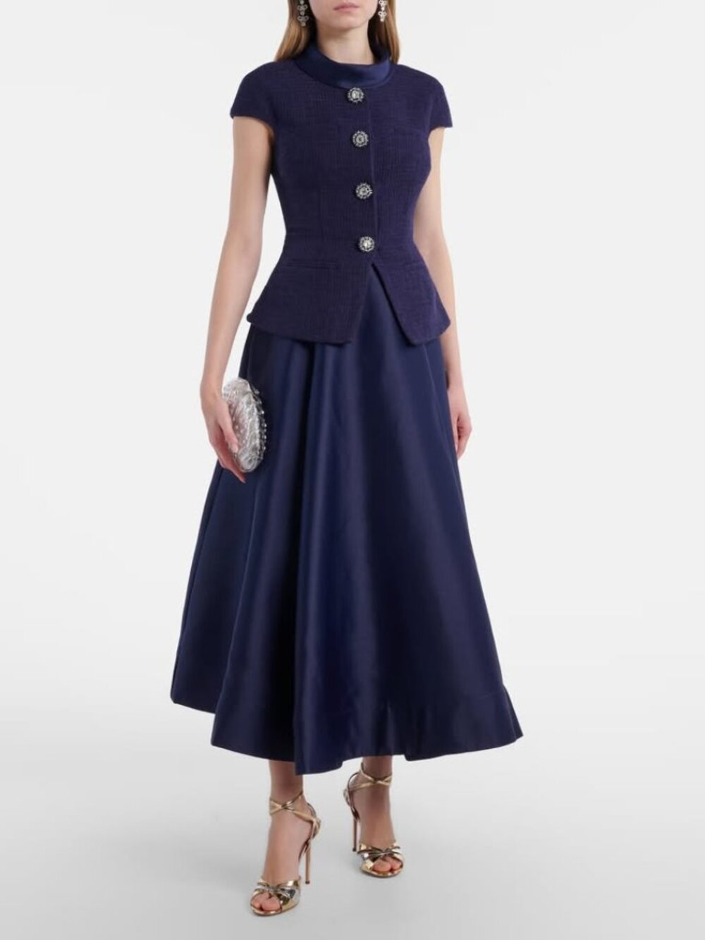 NWT Self-Portrait Navy Boucle Taffeta Midi Dress